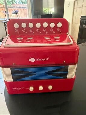 Red Kids Accordion Toy with Blue Grille